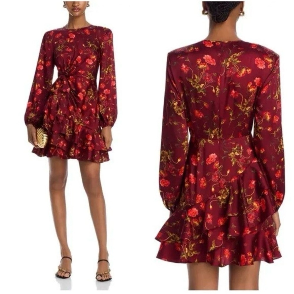 Cinq ‘a Sept Alice Floral Long Sleeve Floral Satin Dress Womens 10 Thanksgiving